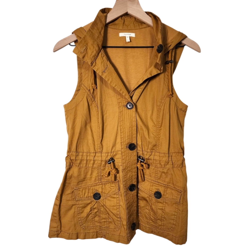 Maurices Womens Small Hooded Sleeveless Button Front Adjustable Cinch Waist Vest